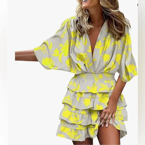 Amazon Dresses Baxlimek Boho Mini Dress Floral Flowy Hem Size